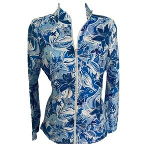 Gottex Zip Jacket - S blue white floral print ,nylon spandex